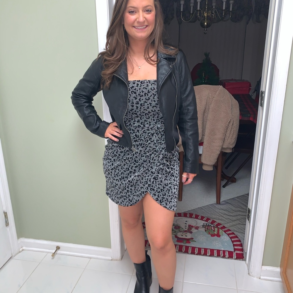 Superdown shimmery silver and black Leopard mini dress